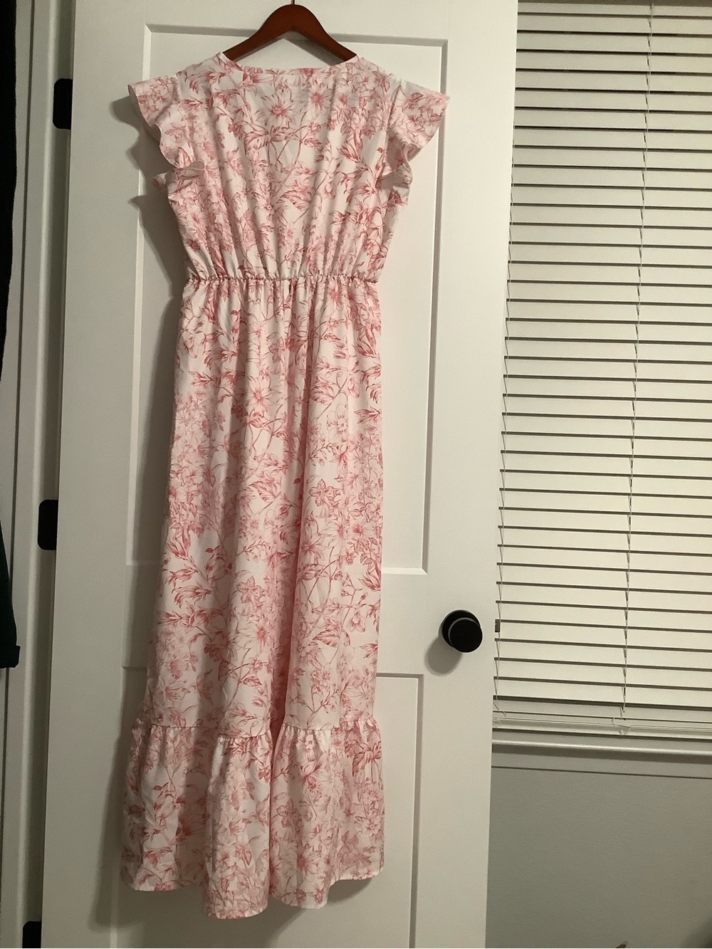 SHEIN Pink Floral V-Neck Maxi Dress with Ruffle Sleeves - Picture 6 of 6